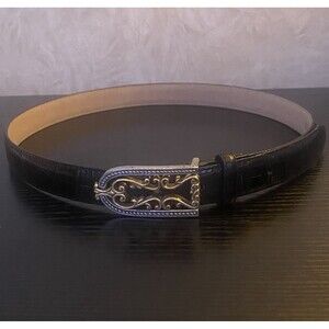 Vintage Brighton croc embossed belt with silver and gold tone buckle size ML/32